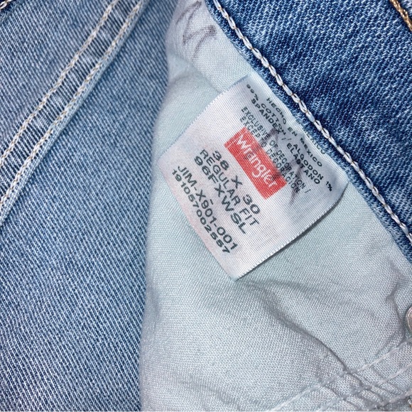 Wrangler Mens Stone Wash Regular Fit Straight Leg Denim Blue Jeans 38x30 - Picture 10 of 12